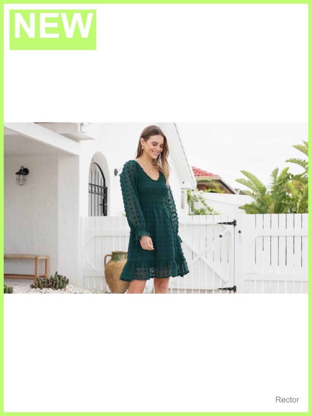 Women's Swiss Dot Chiffon Flowy Long Sleeve Dress with Ruffle Cuffs - Picture 6 of 6